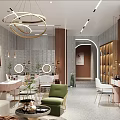 Elegant Bridal Shop Interior With Wedding Dress Chandeliers Mirrors And Seating Areas