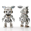 Silver And Gold Mechanical Rabbit Figurines With Headphones And Robot Style Limbs