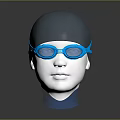 Blue Swim Goggles and Black Swim Cap on White Mannequin Head for Swimming
