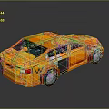 Orange Low Poly Taxi Car With Black Windows Checker Pattern And Reflection 3d model
