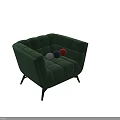 Green Velvet Single Sofa With Quilted Design High Armrests Black Metal Legs And Gold Accents