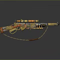 Ornate Vintage Gun Weapon With Gold Red Accents Engraved Details And Chain Decoration 3d model