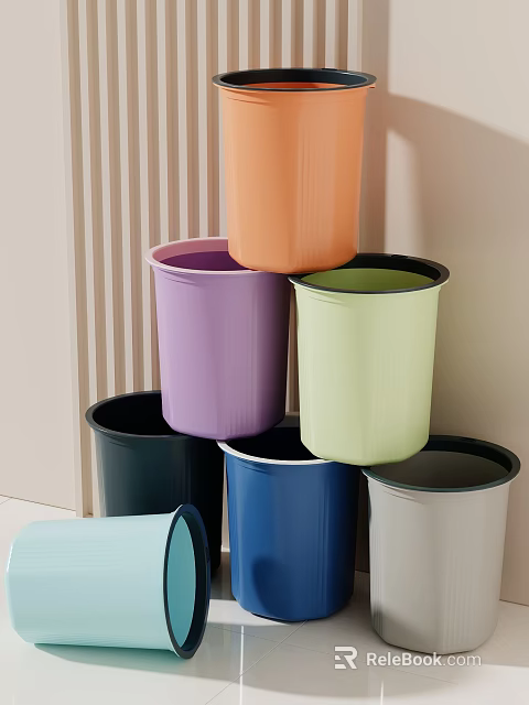 Colorful Trash Bins In Stacked Arrangement 3d model 