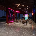 Modern Bar With Neon Lights Outdoor Seating Area And Lighting Design
