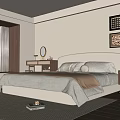 Modern Neutral Bedroom With Decorative Wall Art Dressing Table And Linen Bedding