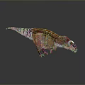 3D Colorful Dinosaur Model With Orange Purple Stripes And Reflective Surface