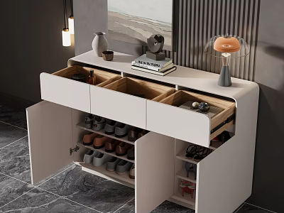 Modern White Shoe Cabinet With Open Drawers Cabinets And Storage For Shoes 3d model