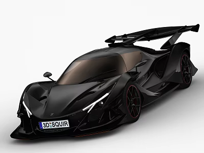 Black Modern Supercar With Sleek Design Large Rear Wing And Red Rims 3d model