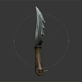 Sharp Blue Serrated Bladed Weapon With Wooden Handle And Ring Design 3d model