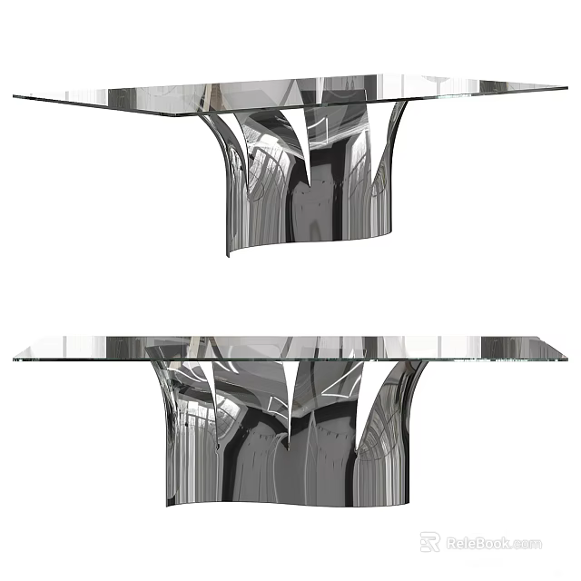 Modern Dining Table With Glass Tabletop And Sleek Metal Base Design Structure 3d model 
