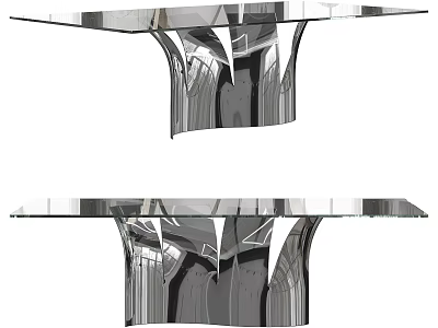 Modern Dining Table With Glass Tabletop And Sleek Metal Base Design Structure 3d model