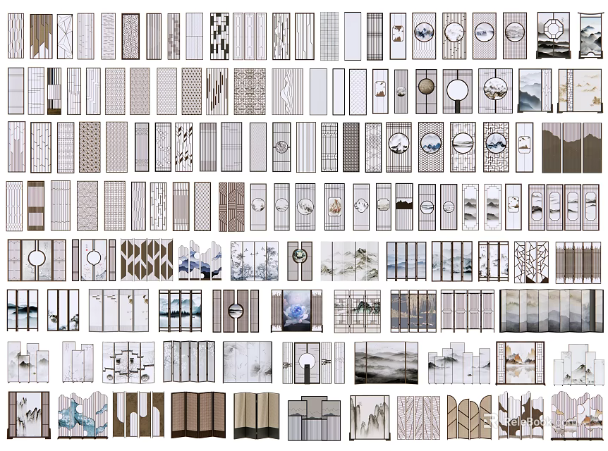 Assorted Room Screen Designs Showcasing Various Patterns Styles And Textures For Home Decor 3d model