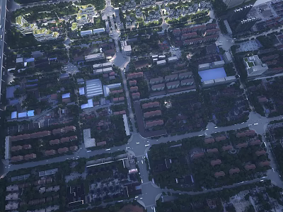 Detailed Aerial Planning of Urban Community with Road Network Building Layout and Green Areas 3d model