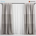 Double Layer Gray Beige Striped Curtains With White Sheer For Modern Home Window Decor