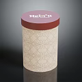 Cylindrical Box With Red Lid White Jelelati Text And Off White Beige Geometric Patterns 3d model