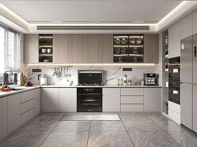 Modern Kitchen Interior With Sleek Cabinetry Countertop Appliances And Natural Light From Window 3d model