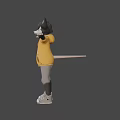 3D Anthropomorphic Character With Black Ears Red Eyes Yellow Hoodie Gray Pants White Sneakers