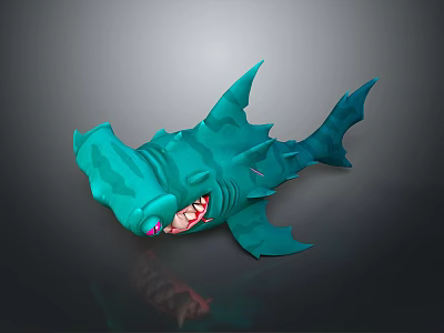 Green Spiked Shark with Open Mouth Exposed Teeth in Cartoon Style 3d model
