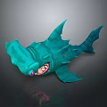 Green Spiked Shark with Open Mouth Exposed Teeth in Cartoon Style