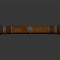 Ornate Brown Decorative Scroll With Intricate Carved Patterns Central Blue Gemstone And Dark Ends