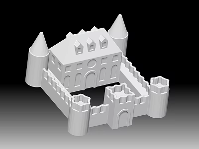 Cartoon Castle Scene With Towers Walls Windows Doors And White 3D Structure 3d model
