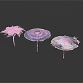 Pink Lotus Blue Spiral And White Feathery Decorative Ornaments On Slender Stands