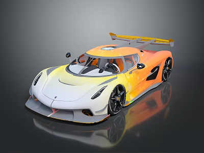 Sleek Race Car With Gradient Yellow White Body Rear Wing And Alloy Wheels 3d model