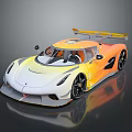 Sleek Race Car With Gradient Yellow White Body Rear Wing And Alloy Wheels
