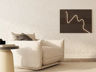 Beige Single Sofa in Modern Living Space with Neutral Wall and Decorative Wall Art 3d model