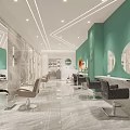 Elegant Modern Beauty Hair Salon Interior Design With Marble Floor And Round Mirrored Styling Stations