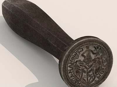 Antique Wooden Handle Seal Featuring Detailed Engraved Crest And Vintage Design 3d model