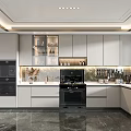 Modern Kitchen Interior Design With White Cabinets Black Appliances And Marble Countertops
