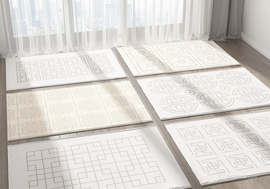 Stylish Square Rugs with Various Intricate Geometric Patterns for Indoor Home Decor 3d model 