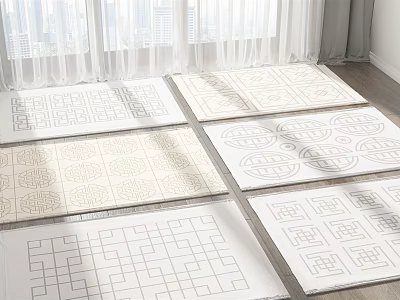 Stylish Square Rugs with Various Intricate Geometric Patterns for Indoor Home Decor 3d model