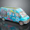 Blue Vintage Van Covered With Colorful Graffiti And Street Art Design