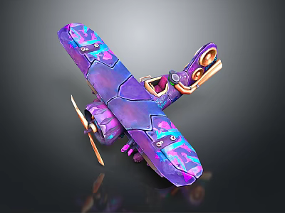 Space Themed Colorful Aircraft Model With Purple Blue Cosmic Patterns and Decorative Design 3d model