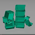 Green Plastic Storage Bins Stacked And Tilted In Organized Storage Setup