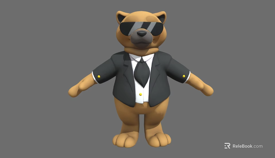 Cartoon Animal Character Wearing Black Suit And Sunglasses In Standing Pose 3d model 
