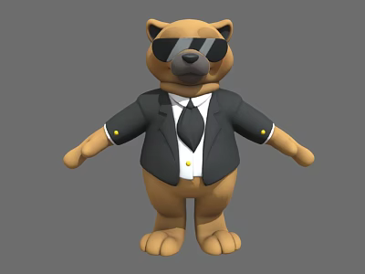 Cartoon Animal Character Wearing Black Suit And Sunglasses In Standing Pose 3d model
