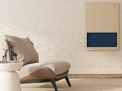 Modern Leisure Chair Interior Design With Beige Cushion And Wall Art Decor 3d model