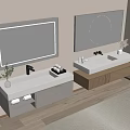 Modern Bathroom Vanity With LED Lit Mirrors Marble Countertops And Double Sinks 3d model