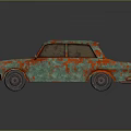 Vintage Teal Sedan With Red Rust Spots On Classic Old Car Exterior