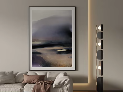 Abstract Landscape Painting in Modern Living Room with White Sofa and Floor Lamp 3d model