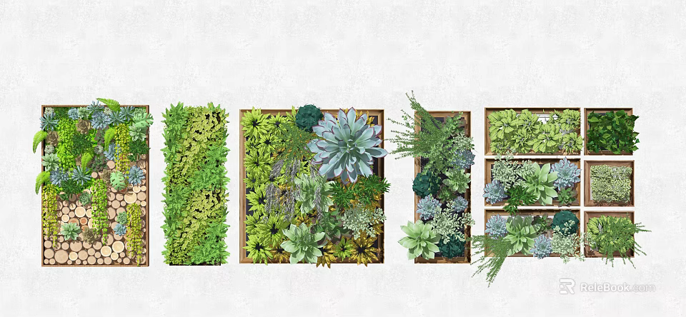 Various Living Plant Wall Designs With Succulents And Green Foliage For Interior Decor 3d model 