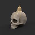 Intricate Skull Sculpture With Lit Candle And Dripping Wax Details