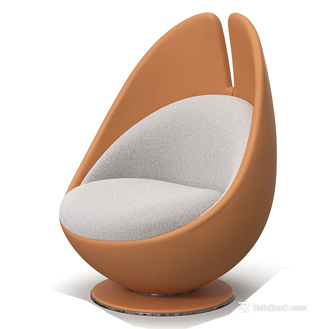 Modern Egg Shaped Single Sofa With Orange Frame And Gray Padded Cushion 3d model 