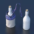Two White Glass Bottles One In Plaid Fabric Carrier With Strap