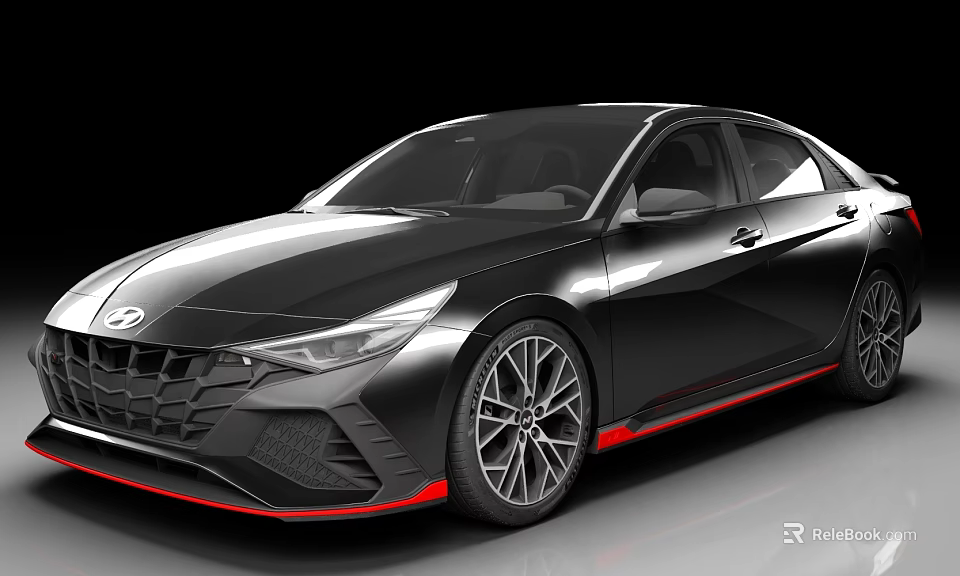 Black Hyundai Sporty Sedan With Red Accents And Alloy Wheels Design 3d model 