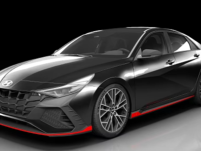 Black Hyundai Sporty Sedan With Red Accents And Alloy Wheels Design 3d model