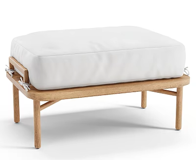 Modern Wooden Ottoman With White Upholstered Cushion And Natural Solid Legs Design 3d model